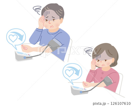 血圧を測るふくよかな中年夫婦_低血圧 血圧を測るふくよかな中年夫婦_低血圧 126107610