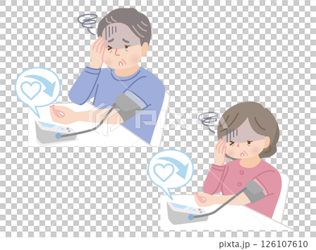 Plump middle-aged couple measuring blood pressure_Low blood pressure 126107610