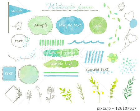 夏にぴったりな爽やかできれいな水彩風フレームイラストセット 126107617