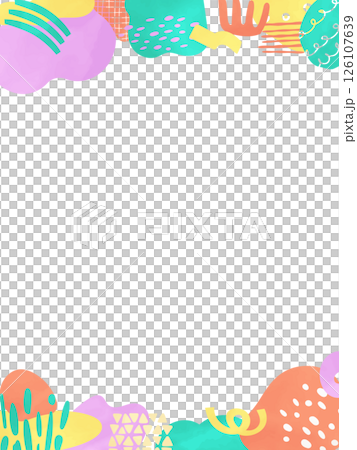 時尚的垂直背景材料，手繪抽象形狀隨機散佈在框架的上方和下方 126107639