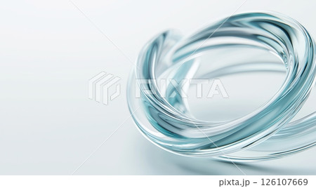 Abstract twisted glass sculpture in soft light on minimalist background 126107669