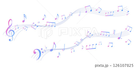 カラフルな遠近感のある楽譜のフレームイラスト 五線譜 背景イラスト 音符、音楽記号のイラスト カラフルな遠近感のある楽譜のフレームイラスト 五線譜 背景イラスト 音符、音楽記号のイラスト 126107825