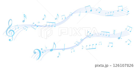 爽やかな遠近感のある楽譜のフレームイラスト 五線譜 背景イラスト 音符、音楽記号のイラスト 爽やかな遠近感のある楽譜のフレームイラスト 五線譜 背景イラスト 音符、音楽記号のイラスト 126107826