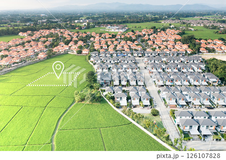 Land plot in aerial view and concept of real estate or property. 126107828