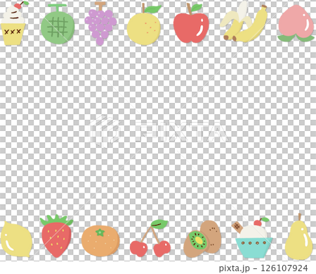 Hand-drawn fruit illustration frame, top and bottom, rectangular 126107924