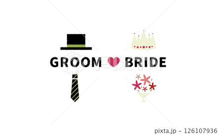結婚式で使えるクレヨンで書いたような可愛らしい質感のイラストとテキスト(GROOM BRIDE) 白 結婚式で使えるクレヨンで書いたような可愛らしい質感のイラストとテキスト(GROOM BRIDE) 白 126107936