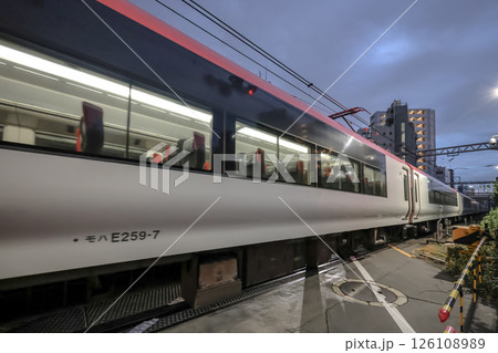 Modern High-Speed Train Passing Through Urban Railway, Yoyogi Dec 7 2024 126108989
