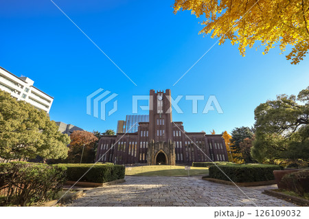 University Building in Autumn with Blue Sky and Green Lawn, Tokyo Dec 7 2024 University Building in Autumn with Blue Sky and Green Lawn, Tokyo Dec 7 2024 126109032