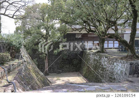 March 24 2025 Japanese Castle Architectural Details with Stone Walls, Japan 126109154