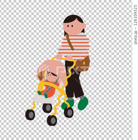 母親推著嬰兒車和走路 126109325
