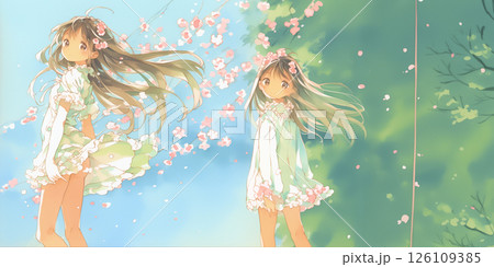 桜咲く中風に髪を靡かせる女の子 桜咲く中風に髪を靡かせる女の子 126109385