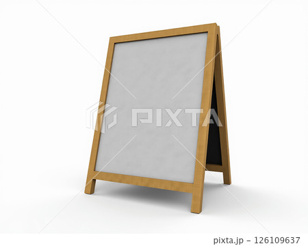 Blank chalkboard sign placed indoors awaiting messages or promotions in a cozy cafe environment 126109637