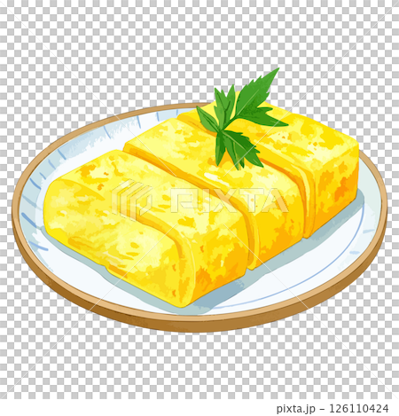 Watercolor illustration of tamagoyaki (rolled egg) - AI generation Watercolor illustration of tamagoyaki (rolled egg) - AI generation 126110424