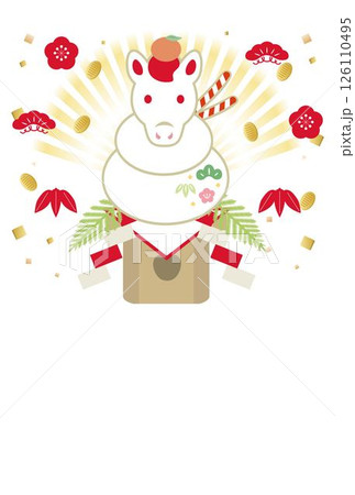年賀2026　年賀状2026　午年　馬　午　うまどし　鏡餅　正月　干支　かわいい　はがきテンプレート 126110495