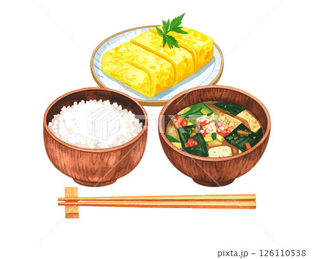 水彩風の日本の朝食イラスト　生成AI 126110538
