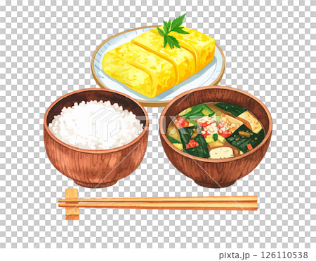 水彩風の日本の朝食イラスト　生成AI 126110538