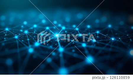 Digital network connections create a vast web of light in a futuristic setting during a nighttime backdrop Digital network connections create a vast web of light in a futuristic setting during a nighttime backdrop 126110859