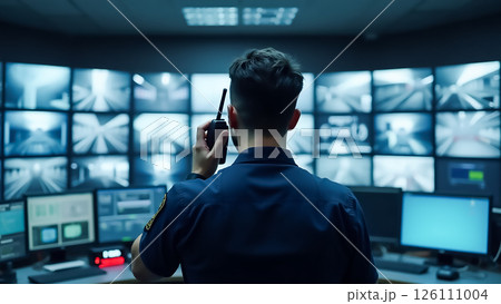 Monitoring security operations in a control room with multiple surveillance screens Monitoring security operations in a control room with multiple surveillance screens 126111004