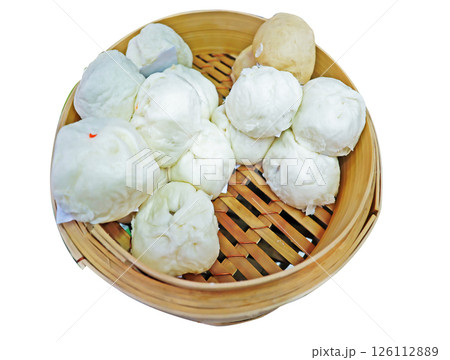 Top view of stuffed steamed bun, focus selective 126112889