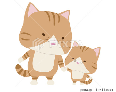 手をつなぐ笑顔の茶トラ猫親子 手をつなぐ笑顔の茶トラ猫親子 126113034