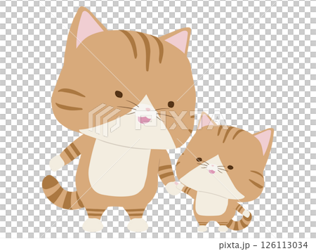 手をつなぐ笑顔の茶トラ猫親子 手をつなぐ笑顔の茶トラ猫親子 126113034