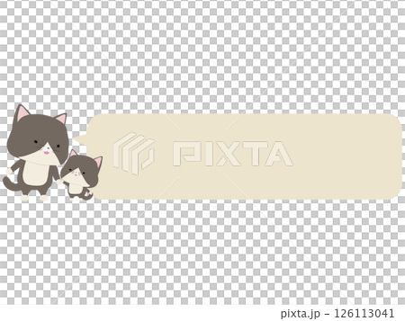 Smiling Hachiware cat parent and child holding hands. With speech bubble 126113041