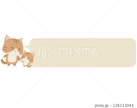 手をつなぐ笑顔の茶トラ猫親子。吹き出し付き 126113043