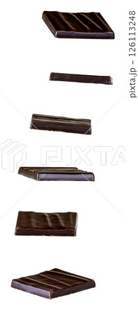 Cut out of square of chocolates flying 126113248