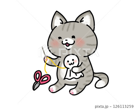 てるてる坊主を作る猫ちゃん 126113259