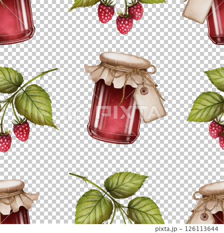 Jam and raspberry seamless pattern 126113644