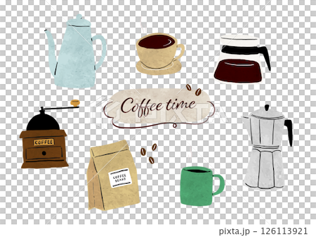 水彩手繪咖啡用品插圖集 126113921