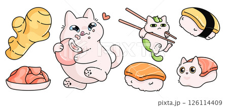 Kawaii cat sushi characters Kawaii cat sushi characters 126114409