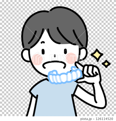 Illustration of a child wearing a mouthpiece for pediatric orthodontics 126114520