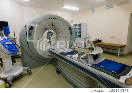 PET CT, magnetic resonance or tomography medical equipment cancer scanner at hospital or clinic PET CT, magnetic resonance or tomography medical equipment cancer scanner at hospital or clinic 126114578