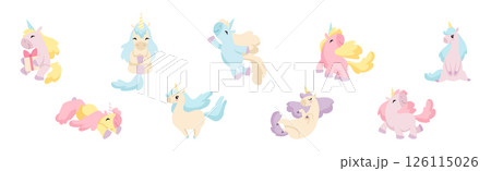 Cute Unicorn with Twisted Horn and Mane Vector Set Cute Unicorn with Twisted Horn and Mane Vector Set 126115026