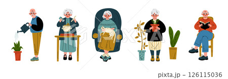 Active Senior Man and Woman Character Enjoy Different Activity Vector Set 126115036