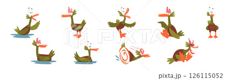 Funny Green Duck Character as Feathered Waterfowl Bird Vector Set Funny Green Duck Character as Feathered Waterfowl Bird Vector Set 126115052