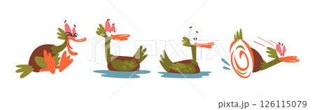 Funny Green Duck Character as Feathered Waterfowl Bird Vector Set Funny Green Duck Character as Feathered Waterfowl Bird Vector Set 126115079