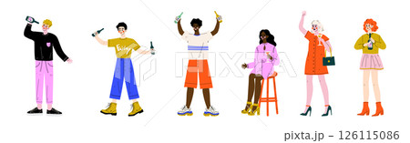 Man and Woman Drinking Alcoholic Beverage and Cocktail Enjoying Friday Party Vector Set 126115086
