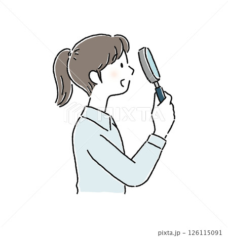 虫眼鏡を覗いている女性 126115091