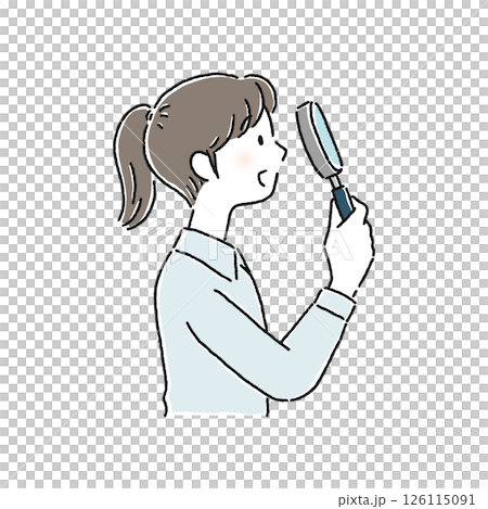 虫眼鏡を覗いている女性 126115091