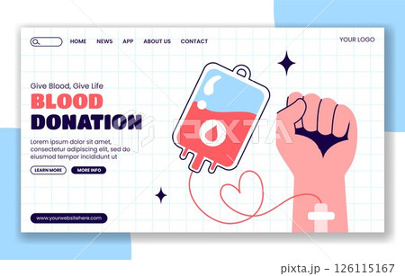 Vector Social Media Landing Page for Blood Donation Day in Flat Design 126115167