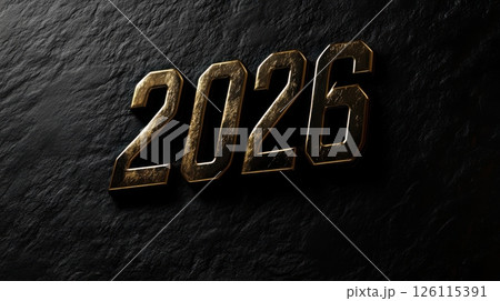 Elegant dark velvet background with embossed gold numbers 2026 and dramatic lighting - perfect for luxury New Year branding and corporate celebration design. 126115391