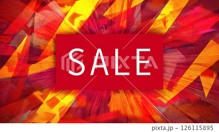 Bright red, yellow, and orange hues create an energetic sale background with dynamic light rays. Ideal for commercial ads and event promotions to attract attention during shopping seasons. 126115895