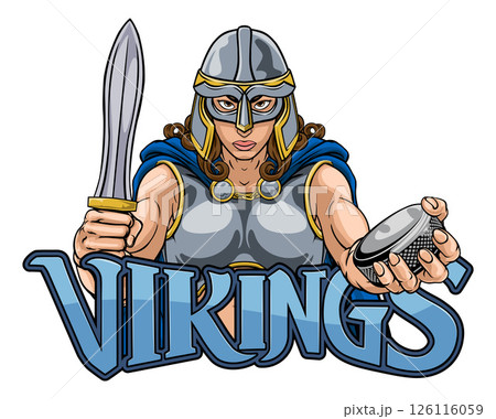 Viking Warrior Woman Ice Hockey Sports Team Mascot 126116059