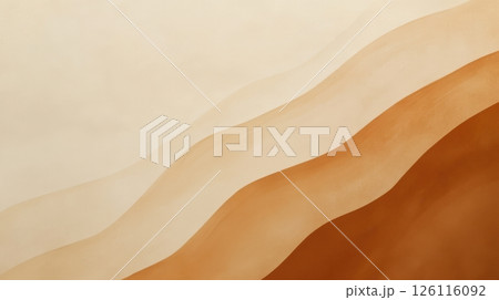 Desert-inspired abstract background with wavy sand textures, soft burnt orange and beige tones, minimalist layout with airy negative space for travel branding and text. 126116092