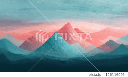 Modern travel background with abstract mountains and brush strokes, designed for hiking and tourism campaigns. 126116093