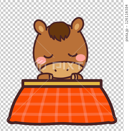 可愛的馬兒在被爐旁放鬆的插圖 126116384