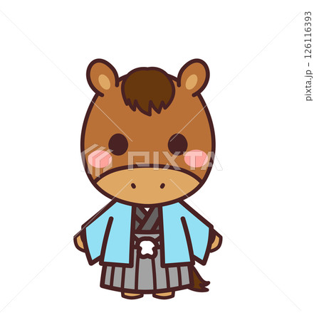着物を着た馬のかわいいキャラクター　イラスト素材 126116393