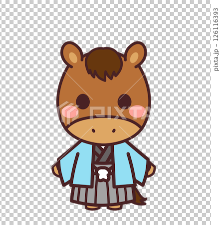 Cute horse character wearing a kimono Illustration material 126116393